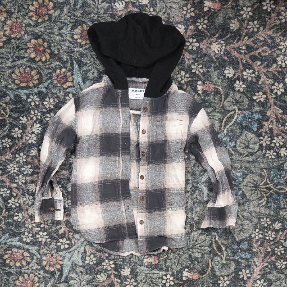 Old Navy Kids Plaid Button Down with Black Hood
